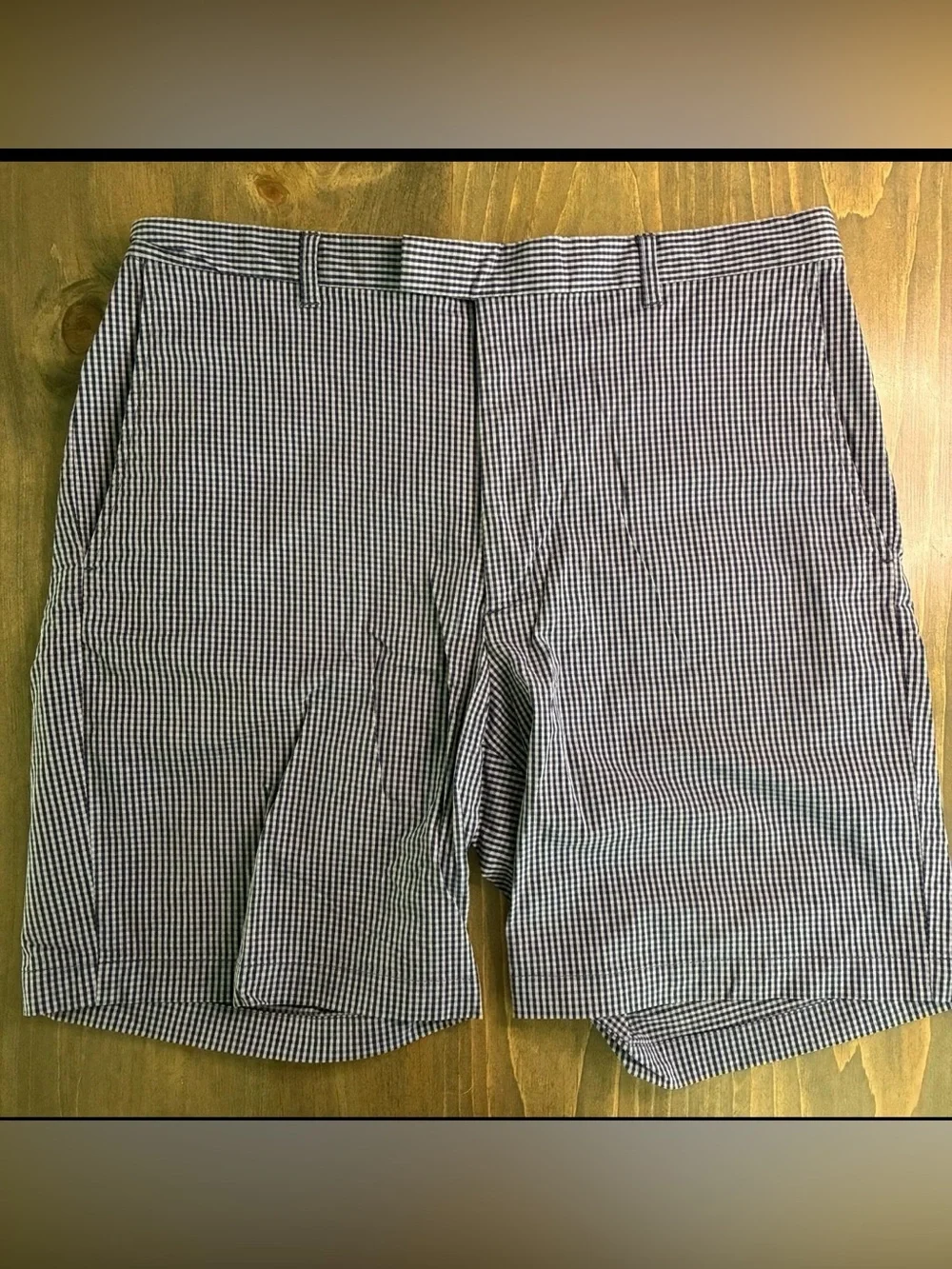 Banana Republic Mens Shorts 38 Aiden Chino Navy Blue White Gingham 8.5